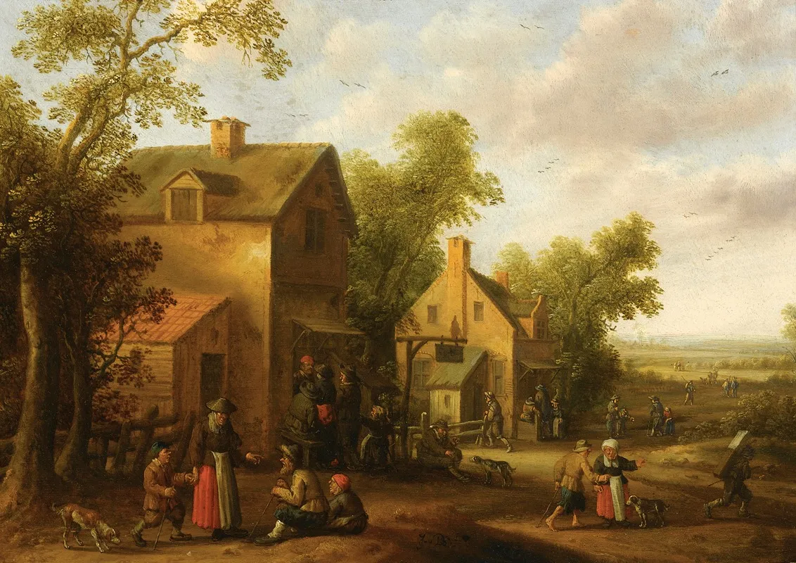 Village Scene With Peasants Wall Art by Joost Cornelisz Droochsloot - High-Resolution Digital Print