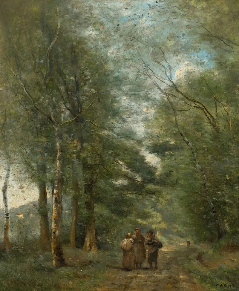 Ville Davray Paysans Causant Sur Le Chemin Longeant Letang 2 Wall Art by Jean-Baptiste-Camille Corot - High-Resolution Digital Print