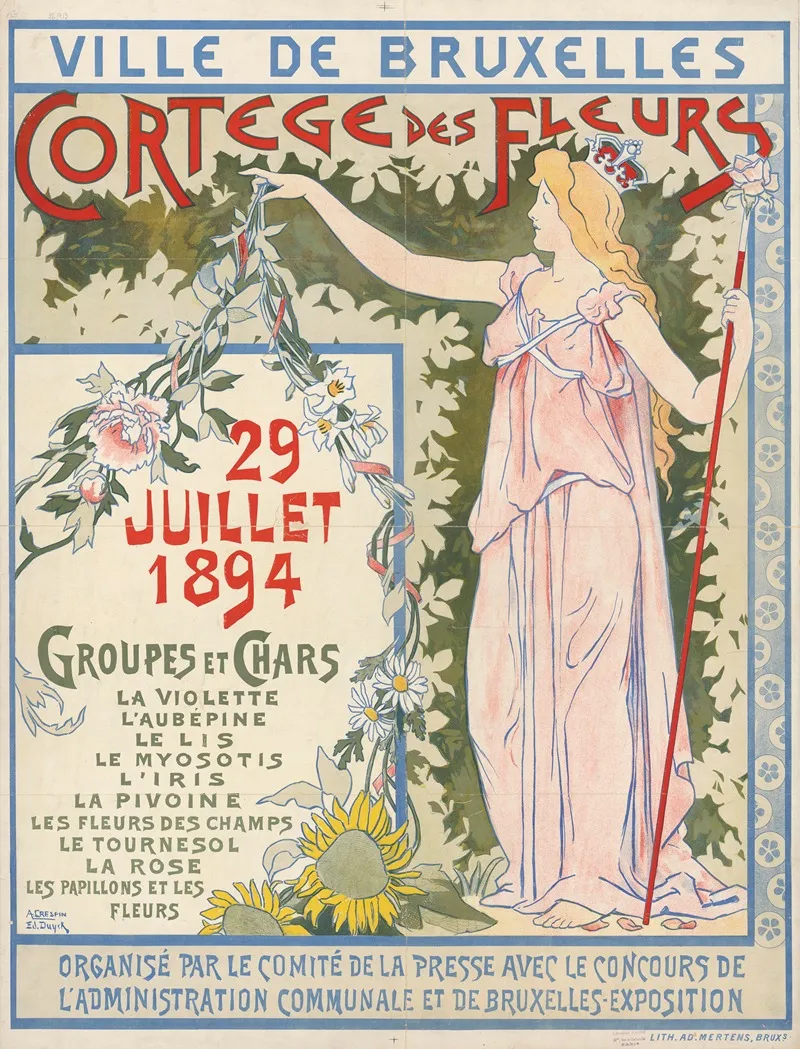 Ville De Bruxelles Cortege Des Fleurs 1894 Wall Art by Adolphe Crespin - High-Resolution Digital Print