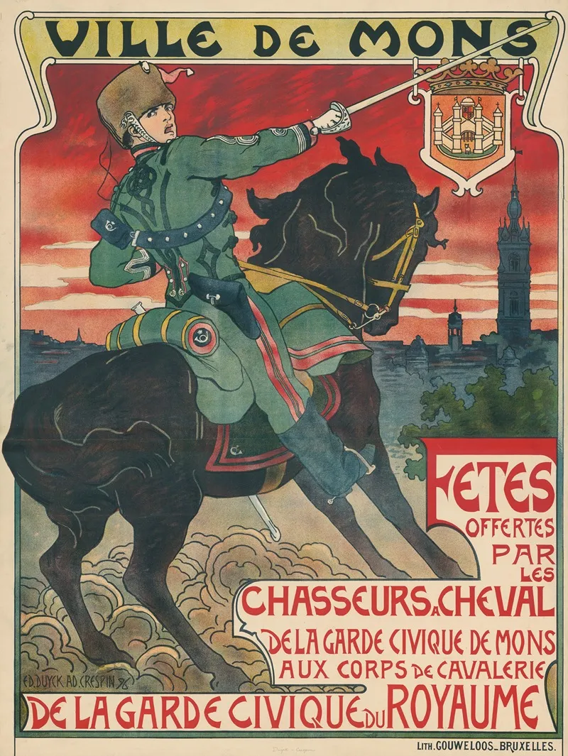 Ville De Mons Fetes Offertes Par Les Chasseurs A Cheval Wall Art by Adolphe Crespin - High-Resolution Digital Print