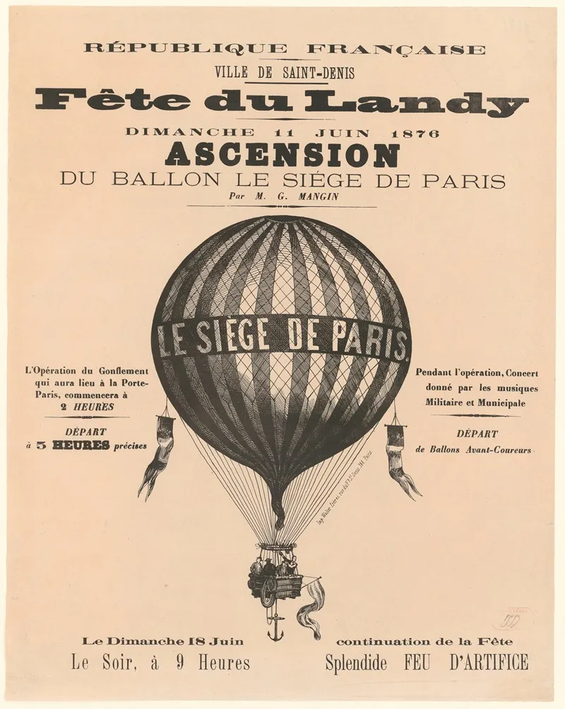 Ville De Saint Denis Fete Du Landy Dimanche 11 Juin 1876 Ascension Du Ballon Siege De Paris Wall Art by Imp. Walter - High-Resolution Digital Print