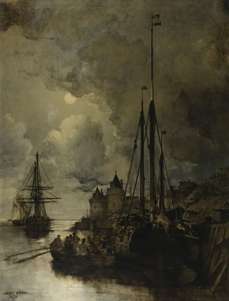 Ville En Bord De Mer Au Clair De Lune