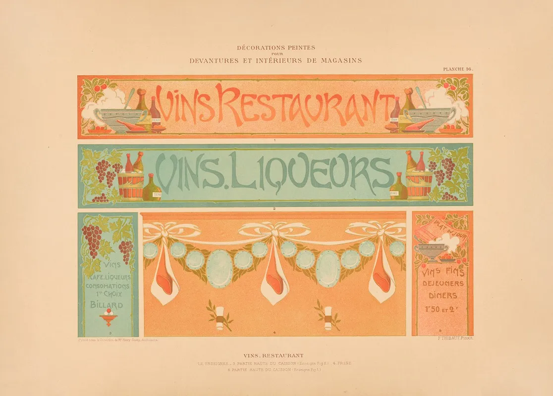 Vins Restaurant Liqueurs Wall Art by Henry Guédy - High-Resolution Digital Print