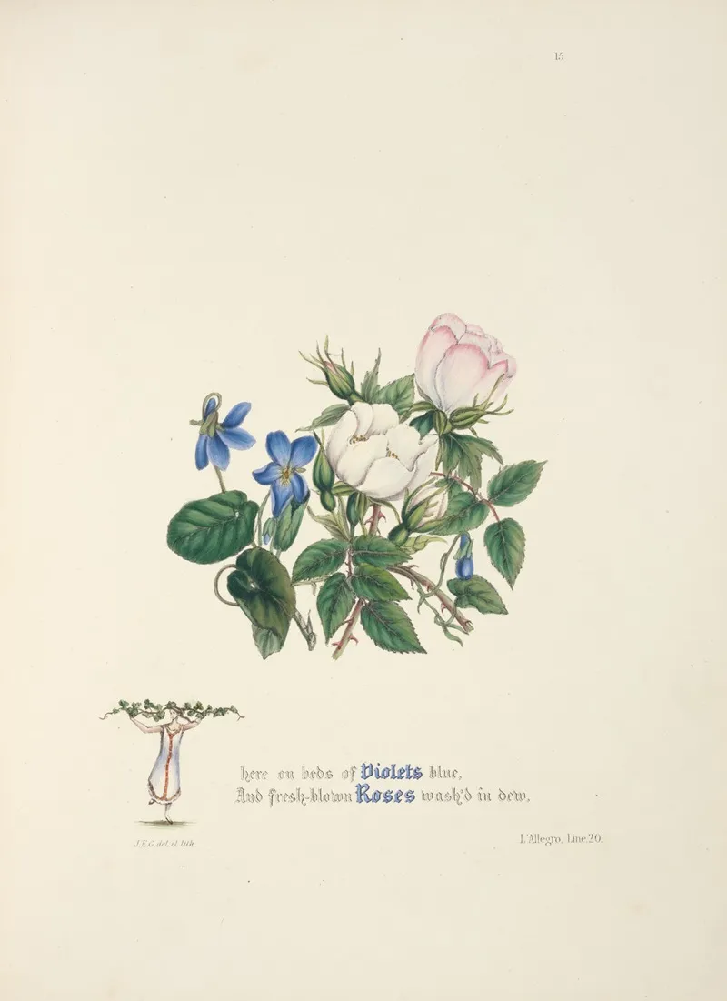 Violets And Roses Wall Art by Jane Elizabeth Giraud - High-Resolution Digital Print