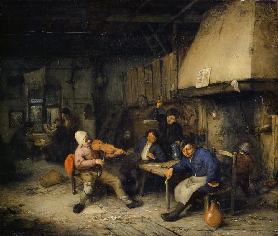 Violin Player And Drinking Farmers In A Tavern Ii Wall Art by Adriaen van Ostade - High-Resolution Digital Print