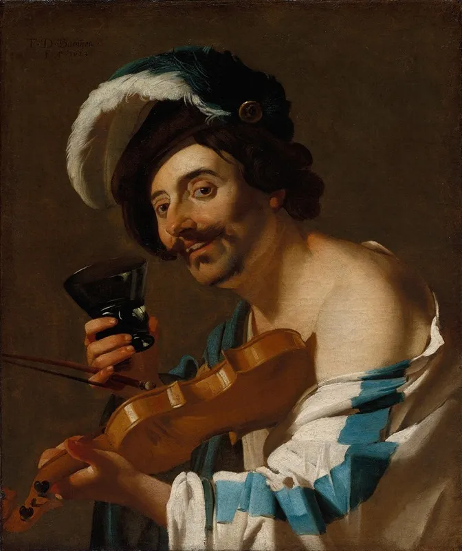 Violin Player With A Wine Glass Wall Art by Dirck Van Baburen - High-Resolution Digital Print