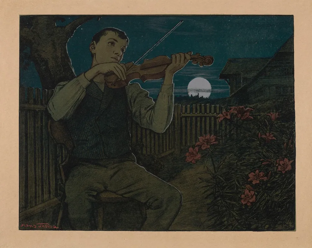 Violinist In The Moonlight Wall Art by Hans Thoma - High-Resolution Digital Print