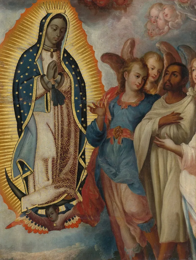 Virgen De Guadalupe Con Juan Diego Wall Art by Mexican School - High-Resolution Digital Print