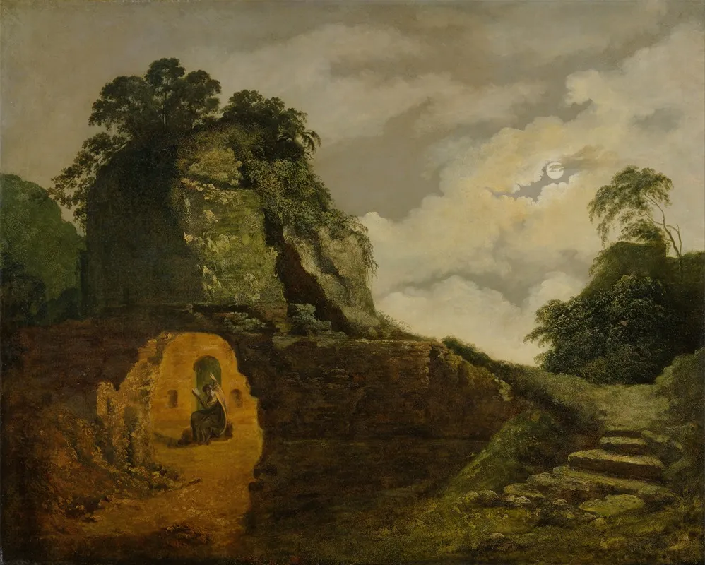 Virgils Tomb By Moonlight With Silius Italicus Wall Art by Joseph Wright of Derby - High-Resolution Digital Print