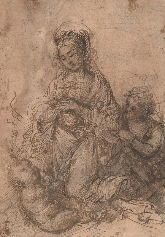 Virgin Adoring The Christ Child With Saint John The Baptist Wall Art by Master of Santo Spirito - High-Resolution Digital Print
