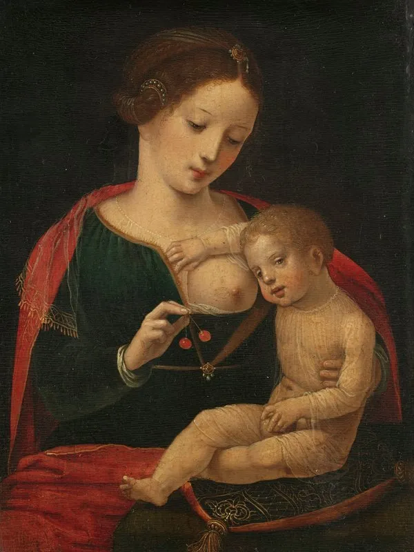 Virgin And Child 53 Wall Art by Meester van de Vrouwelijke Halffiguren - High-Resolution Digital Print
