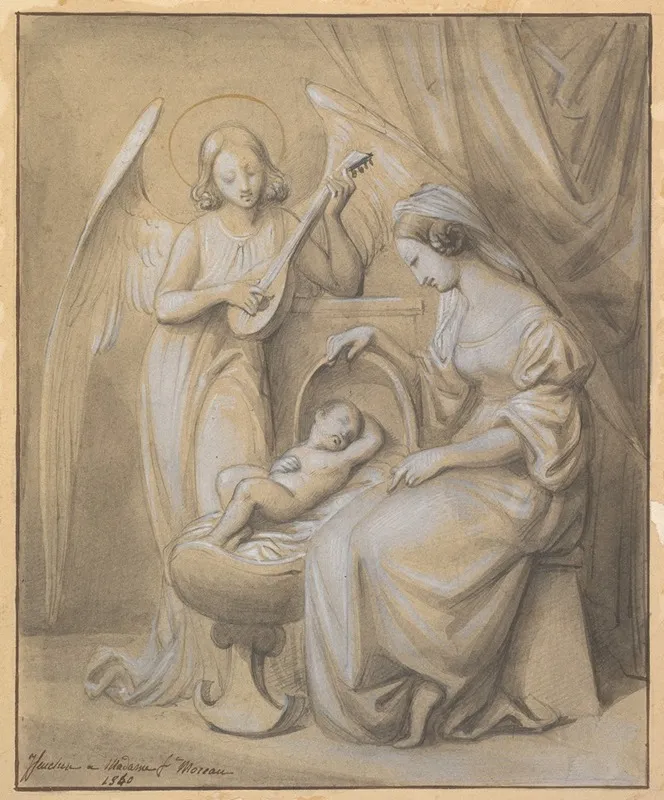 Virgin And Child Adored By A Lute Playing Angel Wall Art by Jean-Jacques Feuchère - High-Resolution Digital Print