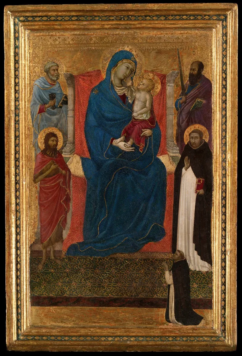 Virgin And Child Enthroned With Saints Peter Paul John The Baptist And Dominic And A Dominican Supplicant Wall Art by Ugolino di Nerio - High-Resolution Digital Print