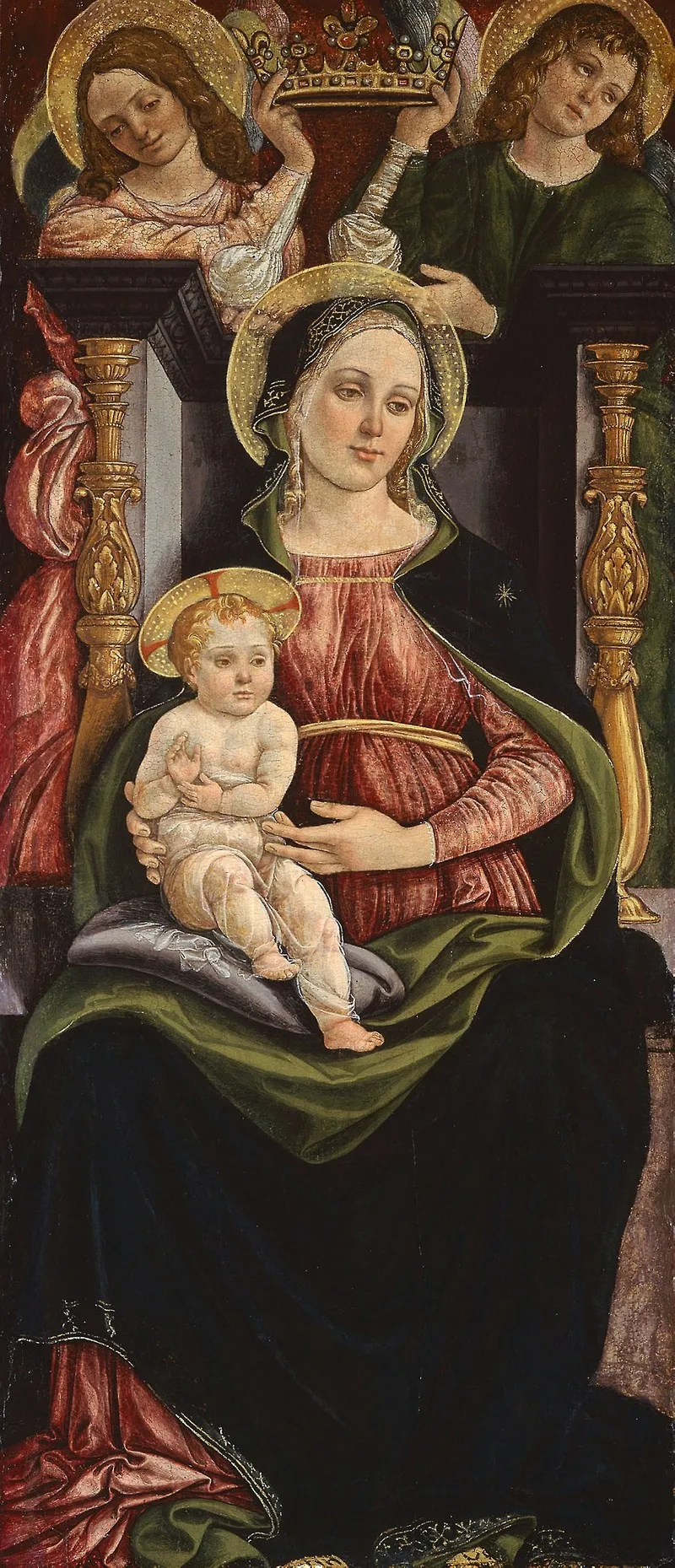 Virgin And Child Enthroned With Two Angels Holding A Crown Wall Art by Ansano Ciampanti - High-Resolution Digital Print