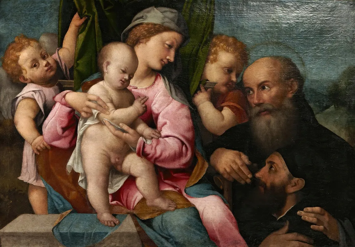 Virgin And Child With Angels Saint Anthony And Donor Wall Art by Francesco Torbido - High-Resolution Digital Print