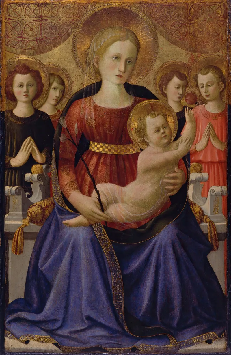 Virgin And Child With Four Angels And The Redeemer Wall Art by Zanobi Strozzi - High-Resolution Digital Print