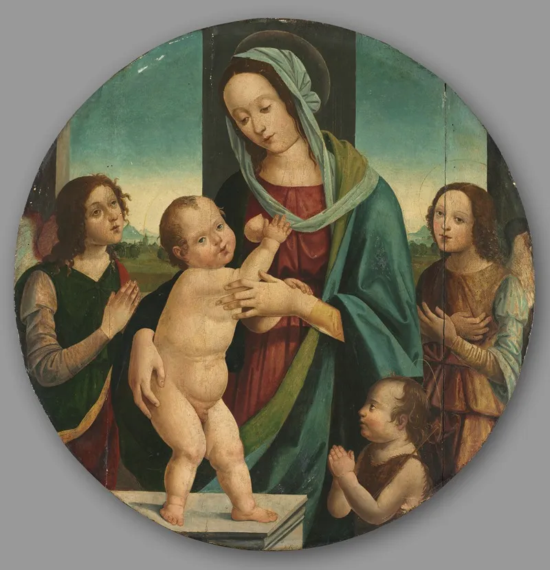 Virgin And Child With John The Baptist And Angels Wall Art by Pietro del Donzello - High-Resolution Digital Print