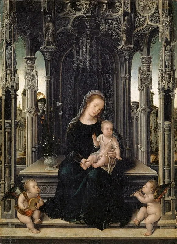 Virgin And Child With Music Making Angels 2 Wall Art by Bernard van Orley - High-Resolution Digital Print