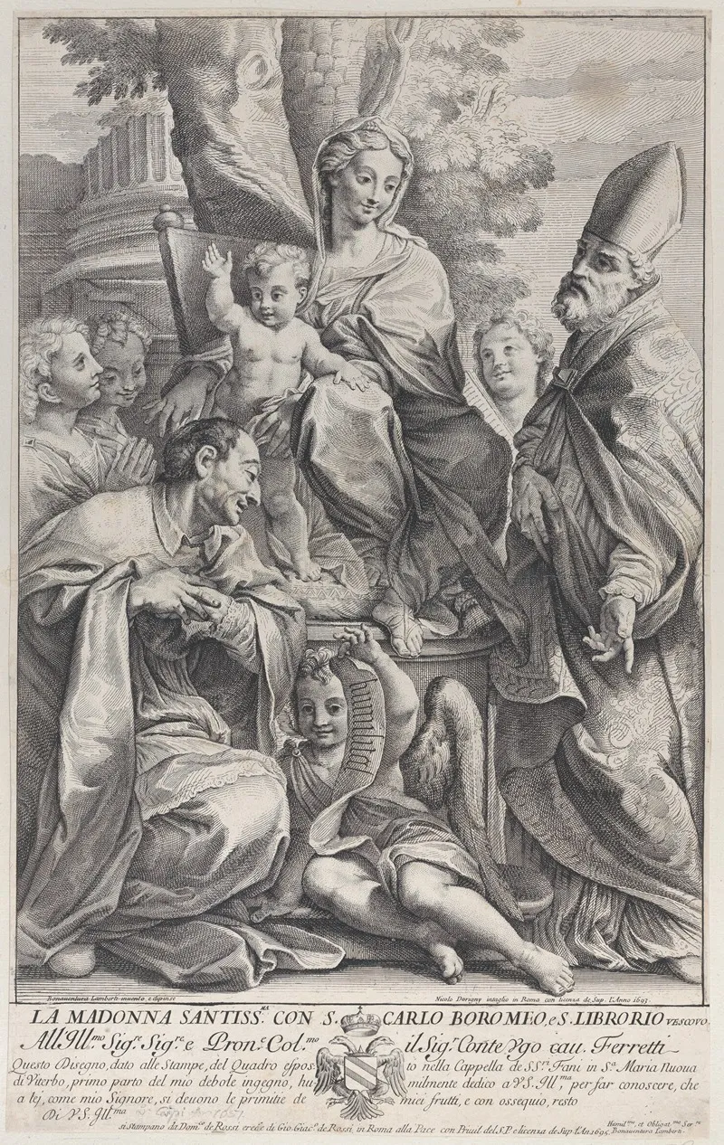 Virgin And Child With Saint Ciborius And Carlo Borromeo Wall Art by Nicolas Dorigny - High-Resolution Digital Print