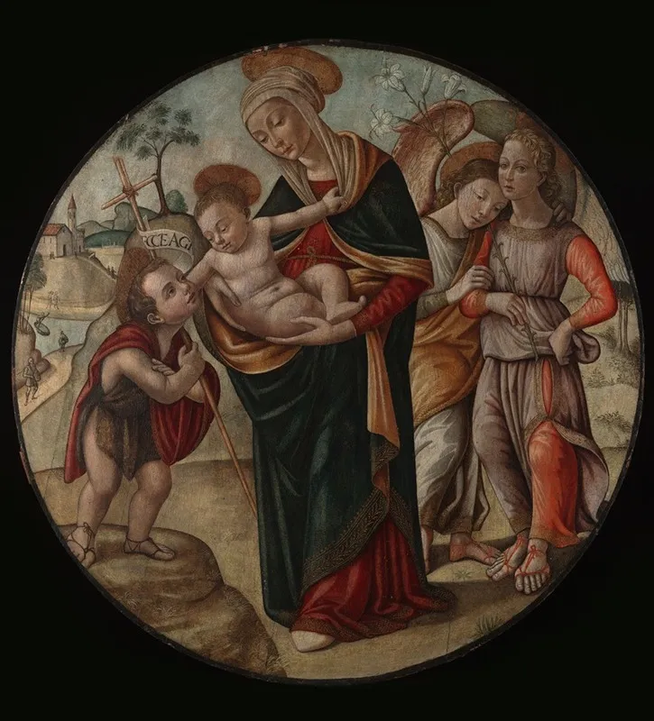 Virgin And Child With Saint John The Baptist 3 Wall Art by Master of the Borghese Tondo - High-Resolution Digital Print