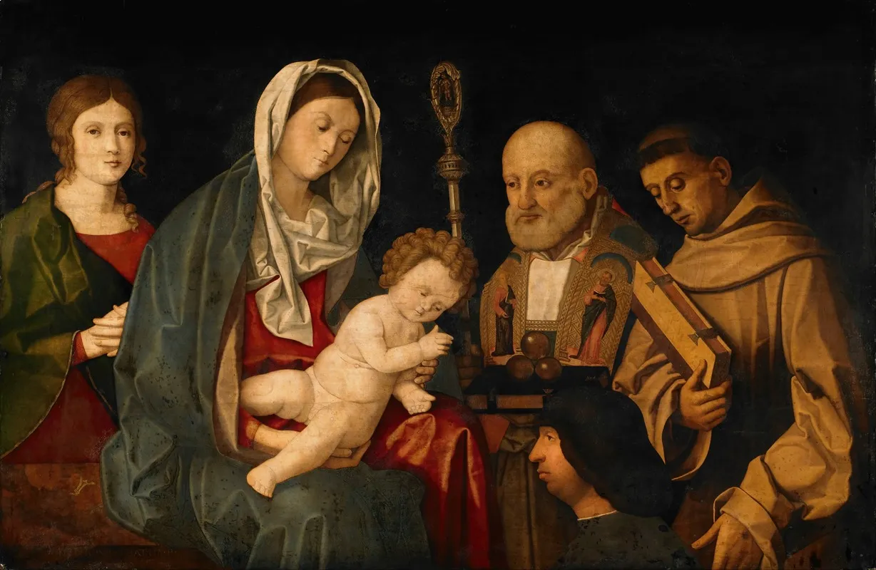 Virgin And Child With Saints And A Donor Wall Art by Vincenzo Catena - High-Resolution Digital Print