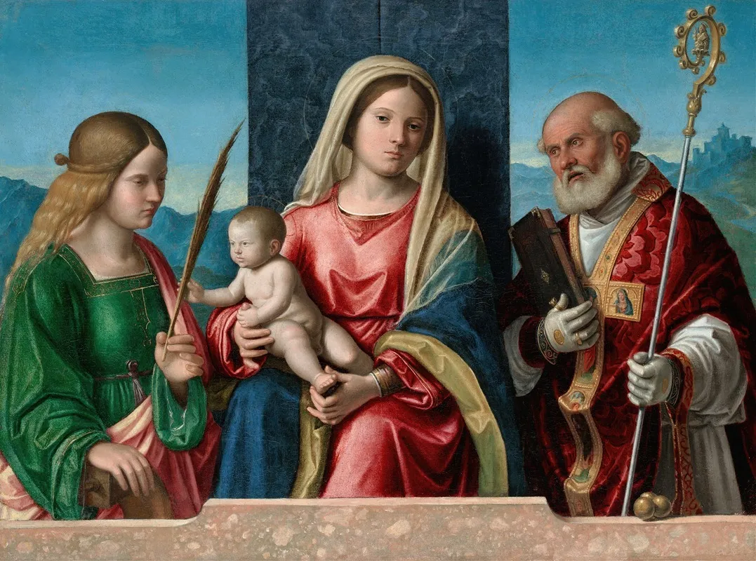 Virgin And Child With Saints Catherine And Nicholas Wall Art by Giovanni Battista Cima da Conegliano - High-Resolution Digital Print