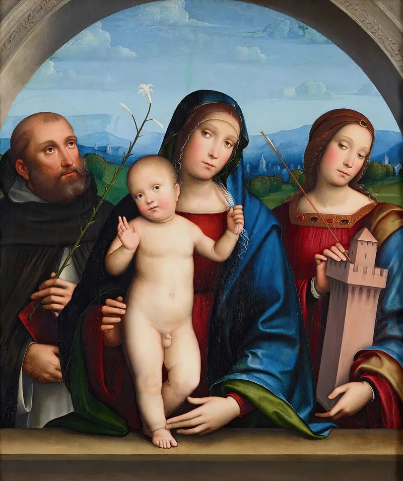 Virgin And Child With Ss Dominic And Barbara Wall Art by Francesco Francia - High-Resolution Digital Print