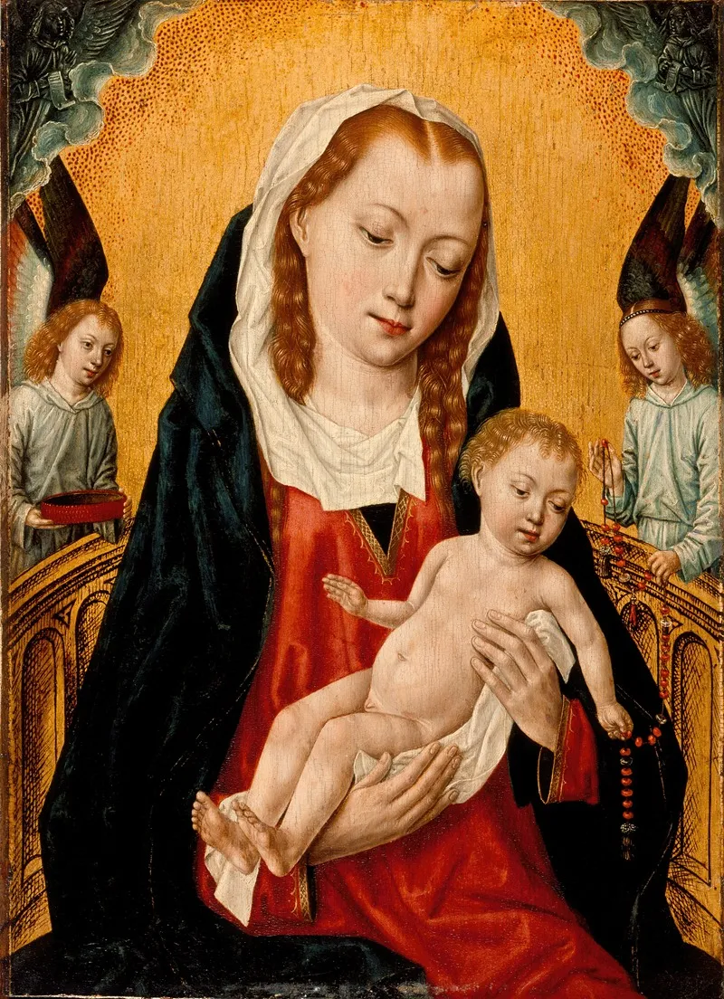 Virgin And Child With Two Angels 3 Wall Art by Master of the Legend of Saint Ursula - High-Resolution Digital Print