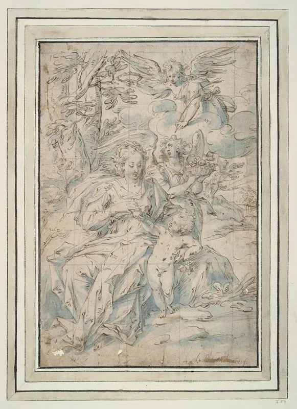 Virgin And Child With Two Angels Wall Art by Hendrik de Clerck - High-Resolution Digital Print