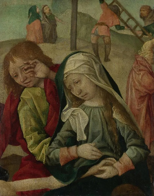 Virgin And Saint John Mourning Over The Body Of Christ Fragment Of A Lamentation Of Christ Wall Art by Master of Delft - High-Resolution Digital Print