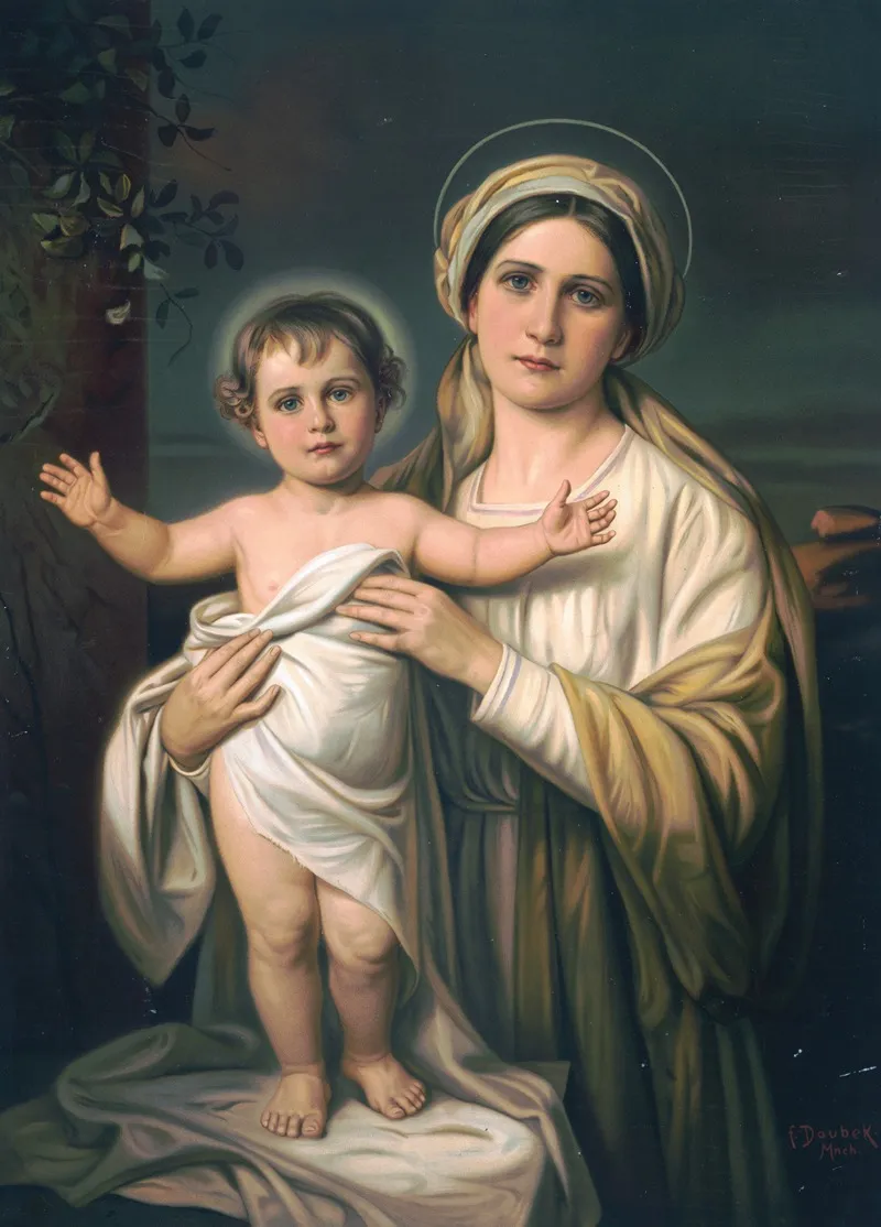 Virgin Mary Holding Baby Jesus Wall Art by F. Doubek - High-Resolution Digital Print