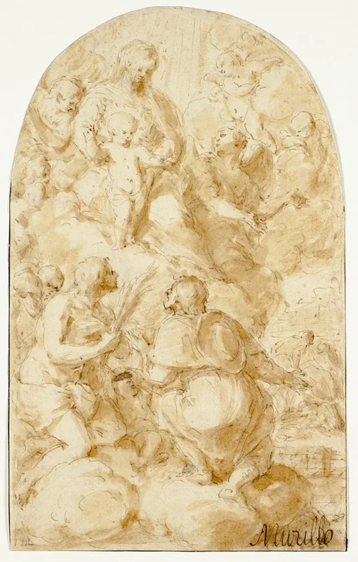 Virgin Mary With The Christ Child In The Clouds Wall Art by Bartolomé Estebán Murillo - High-Resolution Digital Print