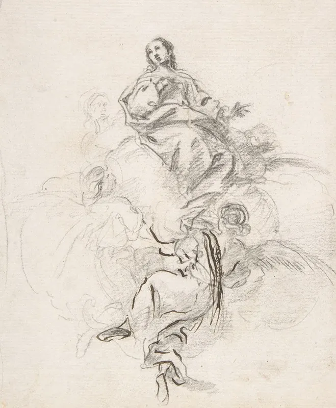 Virgin Of The Immaculate Conception Seated On Clouds Supported By Four Angels