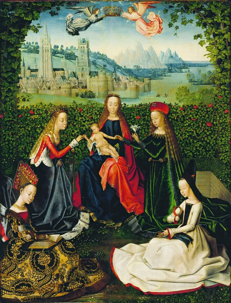 Virgin Of The Rose Garden Wall Art by Master of the St. Lucy Legend - High-Resolution Digital Print