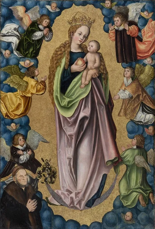Virgin On The Crescent Moon Worshipped By The Donor Hieronymus Rudelauf Wall Art by Follower of Lucas Cranach the Elder - High-Resolution Digital Print