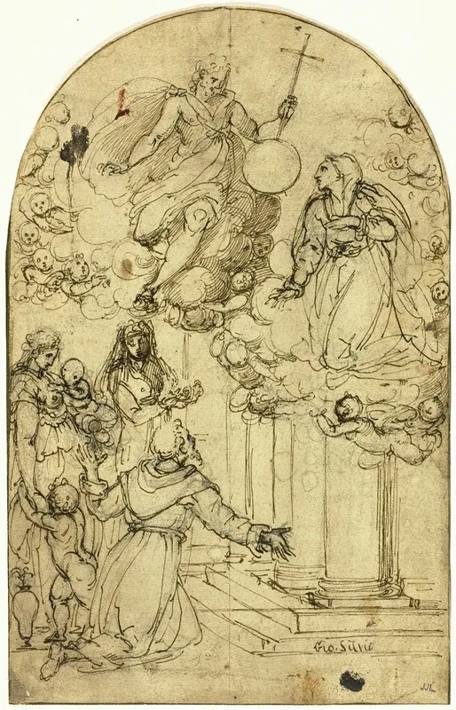 Vision Of Saint Francis Of Assisi At Portiuncula Wall Art by Circle of Alessandro Allori - High-Resolution Digital Print