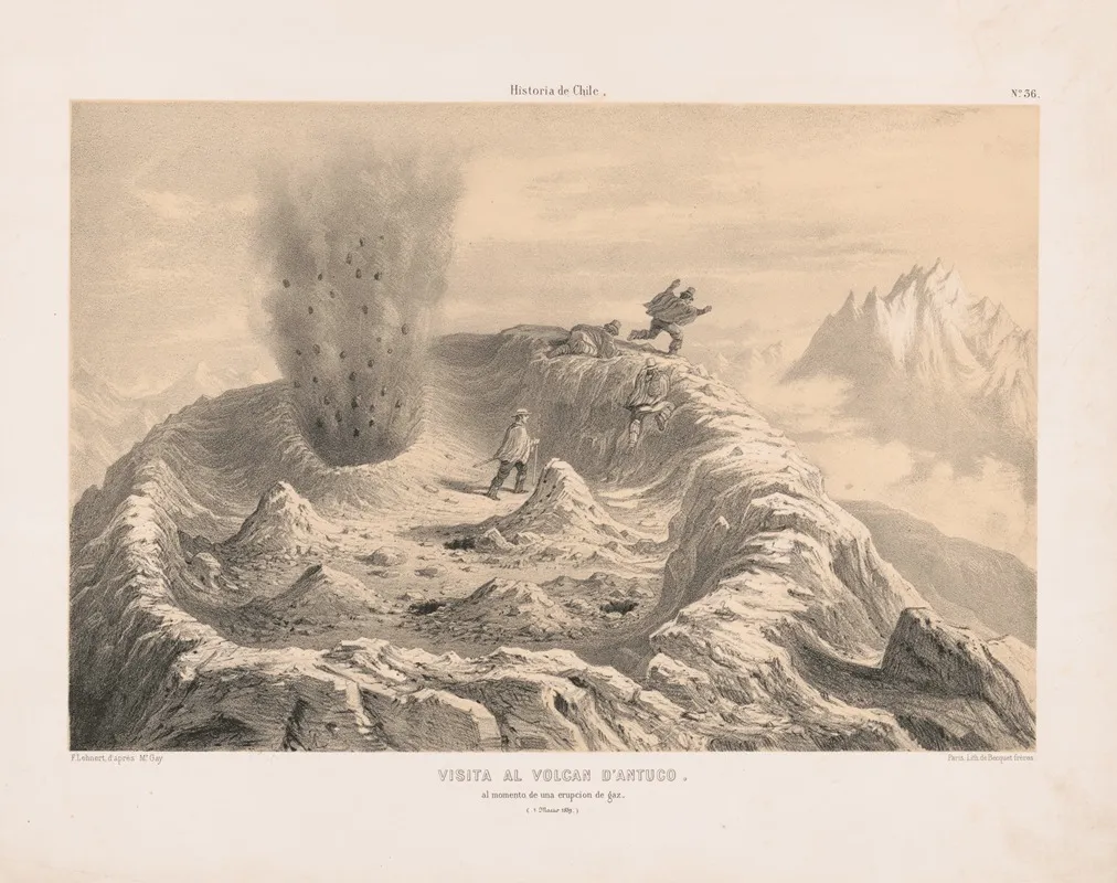 Visita Al Volcan Dantuco Al Momento De Una Erupcion De Gaz 1 Marzo 1839 Wall Art by Pierre Frédéric Lehnert - High-Resolution Digital Print