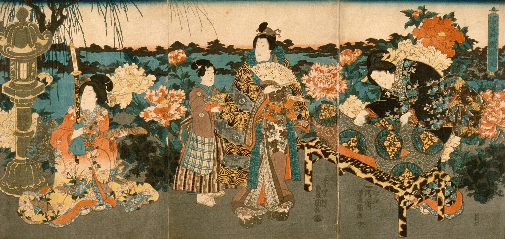 Visiting The Peony Garden Wall Art by Utagawa Kunisada (Toyokuni III) - High-Resolution Digital Print