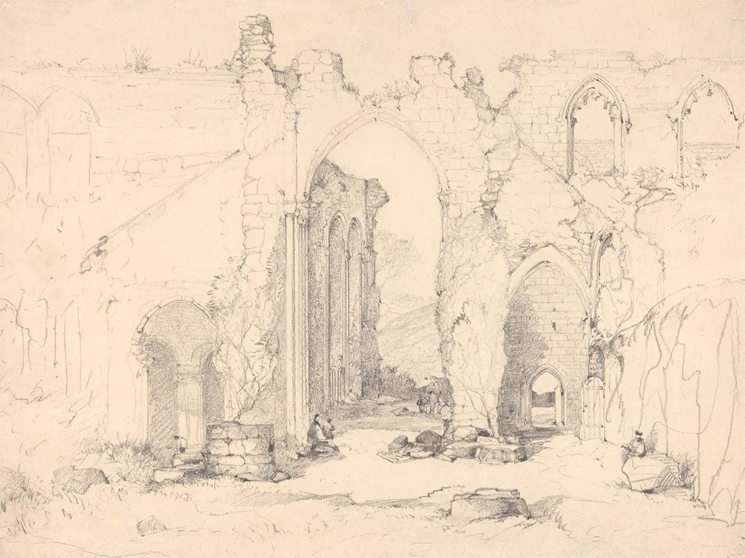 Visitors At A Ruined Abbey Wall Art by Robert Leman - High-Resolution Digital Print