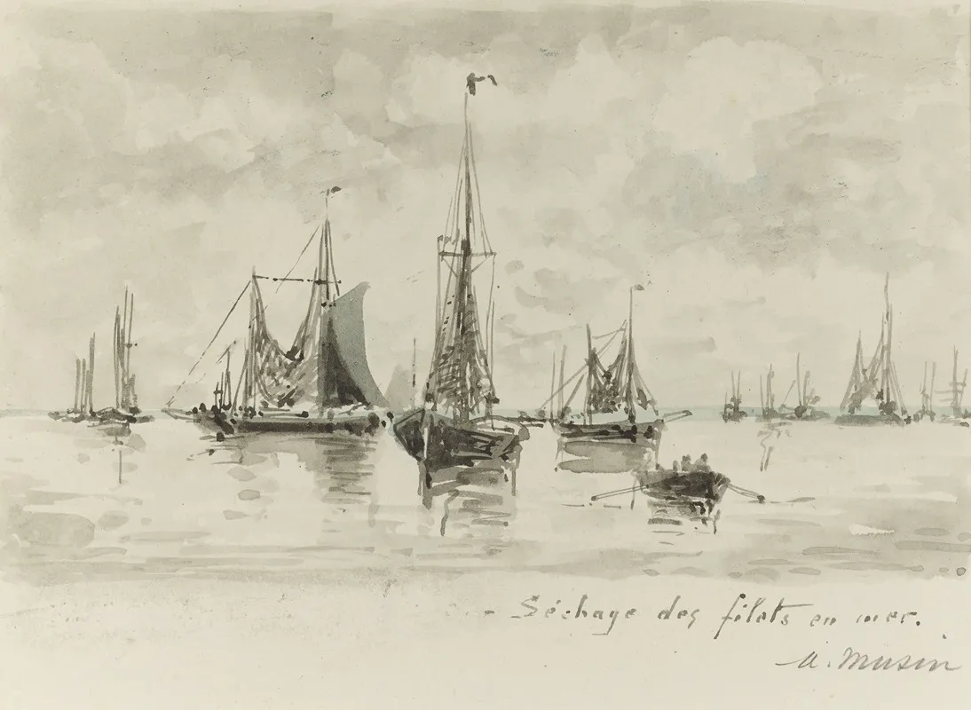 Vissersboten Het Drogen Van De Netten Op Zee Wall Art by Auguste Musin - High-Resolution Digital Print