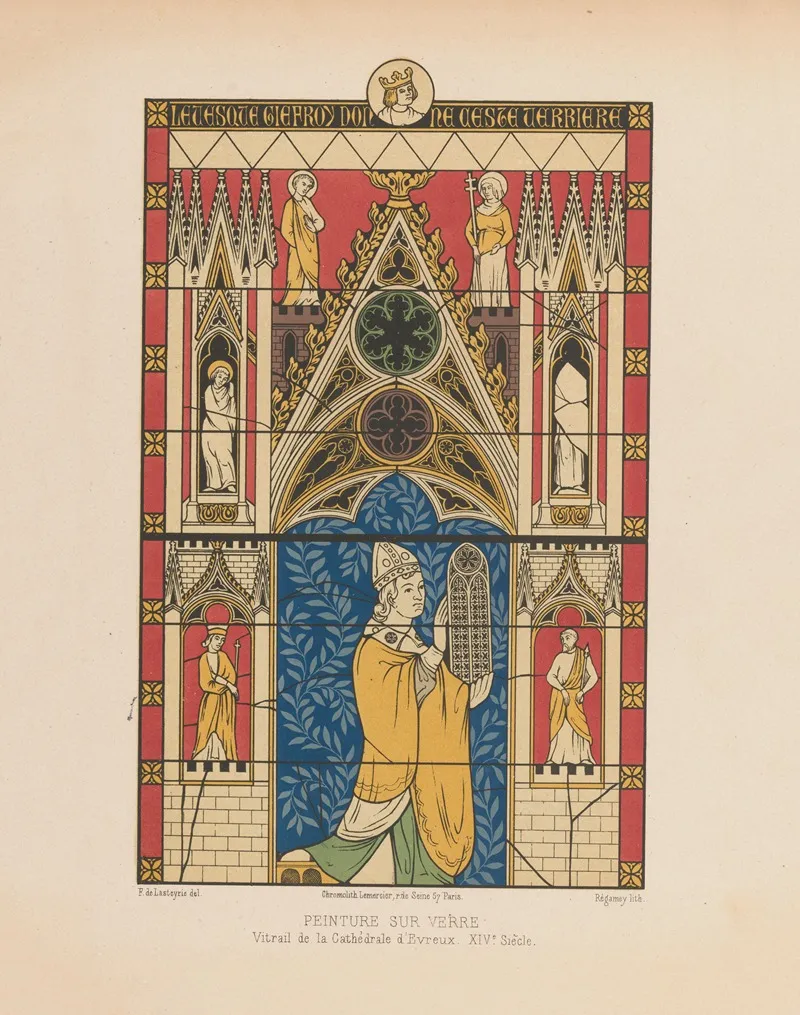 Vitrail De La Cathedrale Devreux Xive Siecle Wall Art by Joseph Rose Lemercier - High-Resolution Digital Print