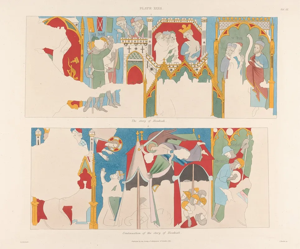 Vol 6 Plate Xxxii The Story Of Hezekiah Wall Art by Charles Alfred Stothard - High-Resolution Digital Print