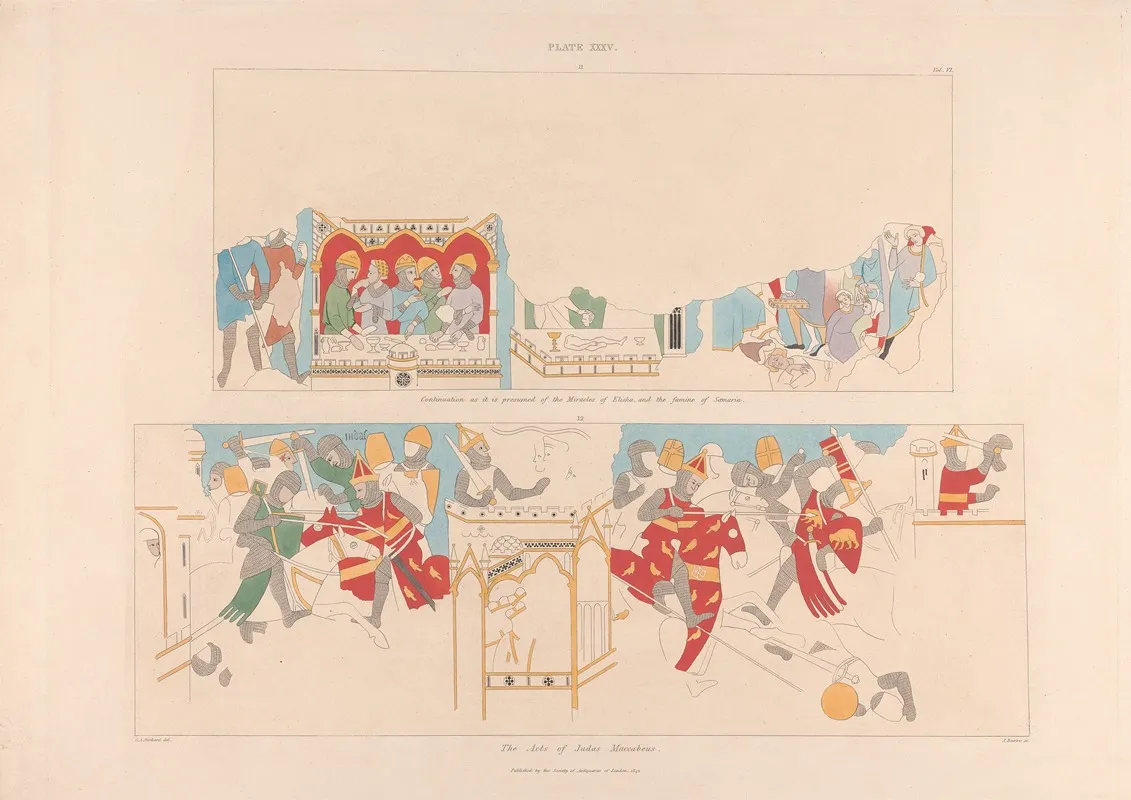 Vol 6 Plate Xxxv Continuation As It Is Presumed Of The Miracles Of Elisha And The Famine Of Samaria The Acts Of Judas Maccabeus Wall Art by Charles Alfred Stothard - High-Resolution Digital Print