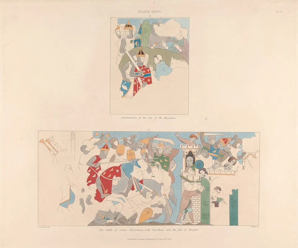 Vol 6 Plate Xxxvi Continuation Of The Acts Of The Maccabees The Battle Of Judas Maccabeus With Timotheus And The Fall Of Maspha Wall Art by Charles Alfred Stothard - High-Resolution Digital Print