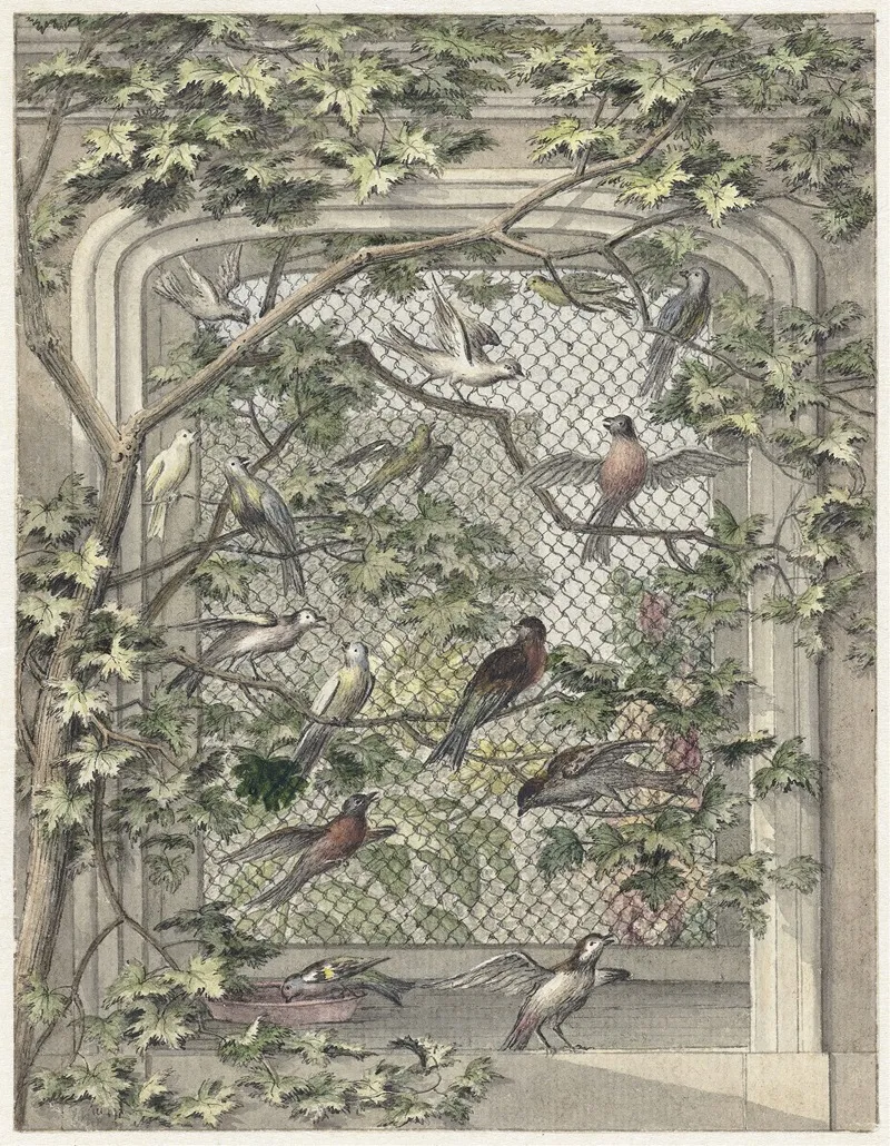 Voliere Met Veertien Vogels Wall Art by Aert Schouman - High-Resolution Digital Print