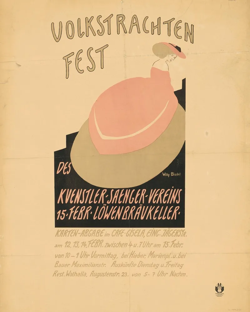 Volkstrachtenfest Des Kuenstler Saenger Vereins 15 Februar Lowenbraukeller Munchen Wall Art by Willy Biehl - High-Resolution Digital Print