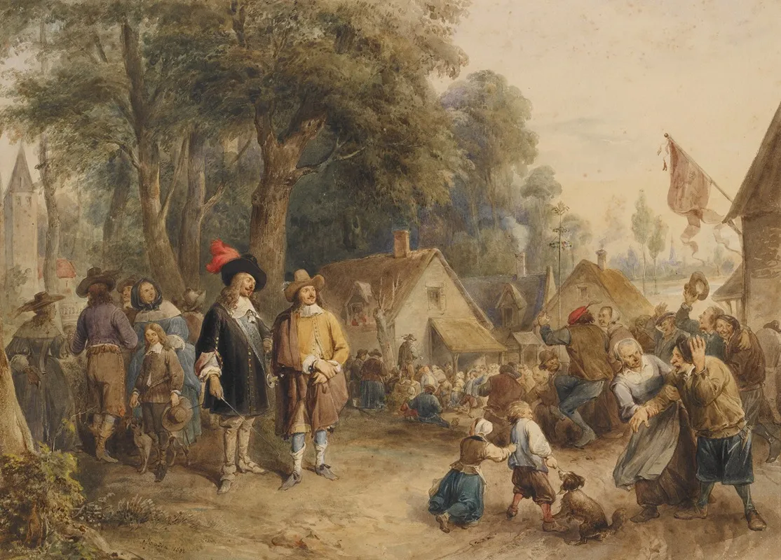 Voorstelling Uit Het Leven Van David Teniers 1610 1690 Wall Art by Jean-Baptiste Madou - High-Resolution Digital Print