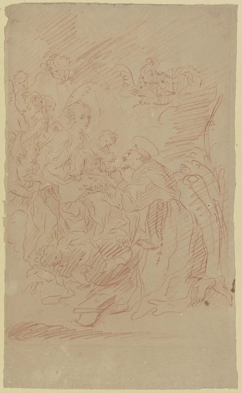 Vor Der Von Engeln Umgebenen Madonna Kniet Rechts Ein Heiliger Monch Wall Art by Nikolaus Gottfried Stuber - High-Resolution Digital Print