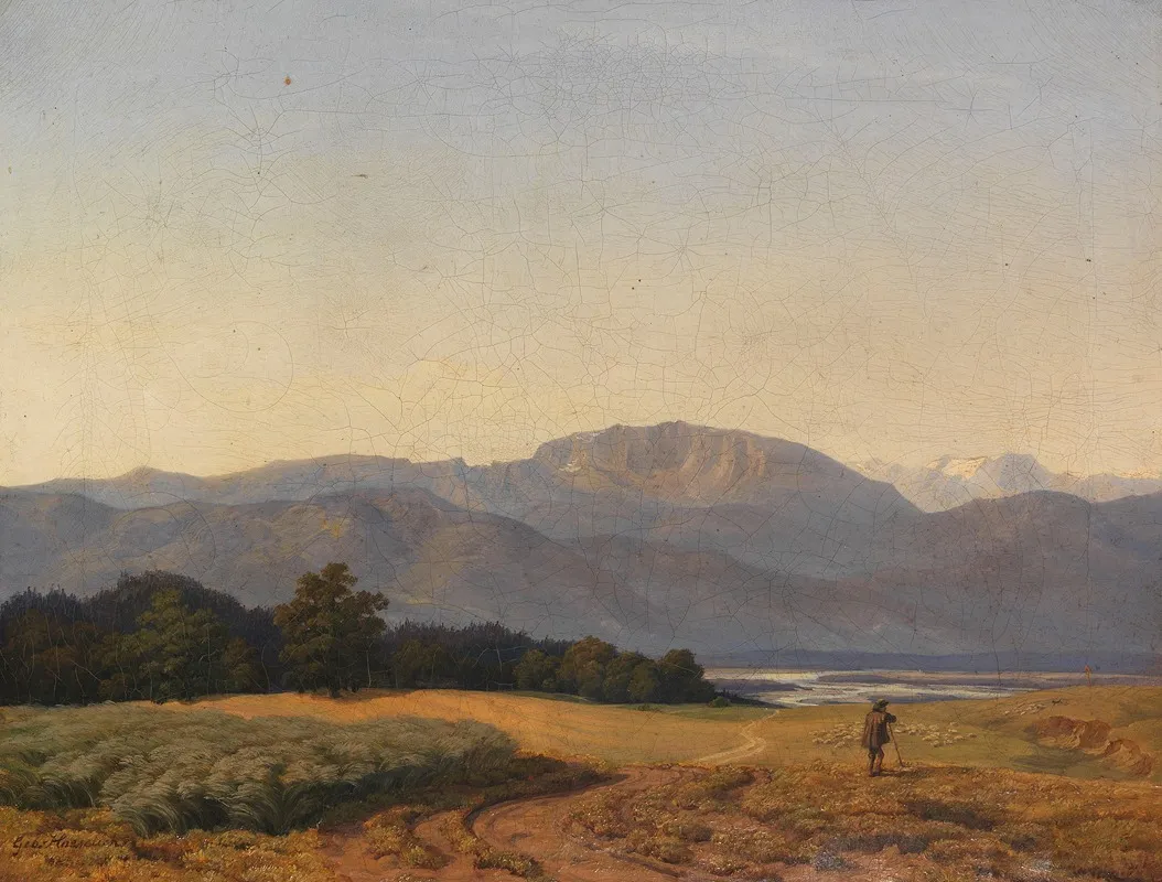 Voralpenlandschaft Mit Hirte Und Schafsherde Wall Art by Johann Georg Haeselich - High-Resolution Digital Print