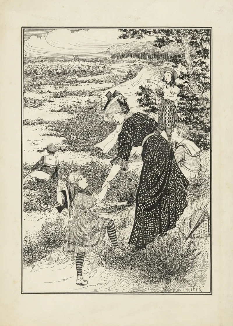 Vrouw En Kinderen Maken Een Wandeling Over De Hei Wall Art by Gillis Bernhard Mulder - High-Resolution Digital Print